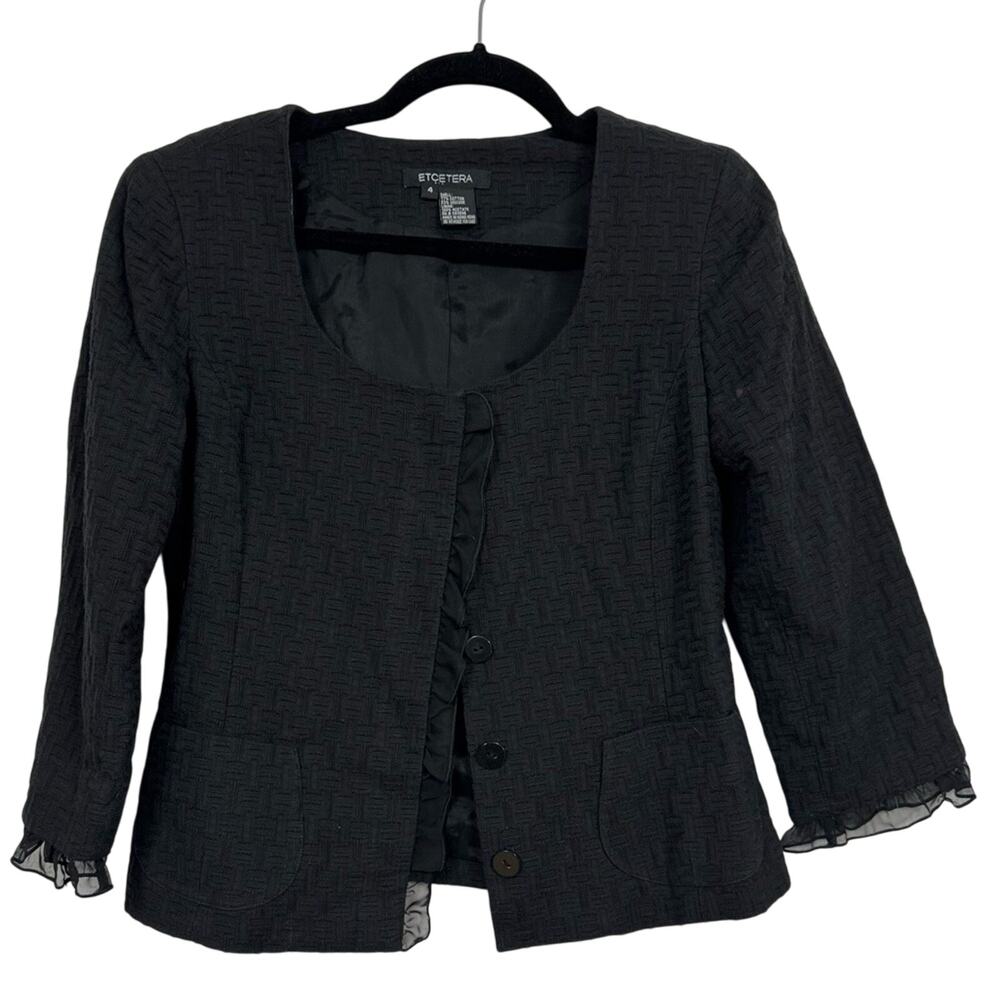 Etcetera Black Textured Ruffle Trim Blazer